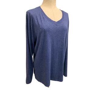 Size XXL Womens Long Sleeve Blue Heathered V-Neck Tshirt